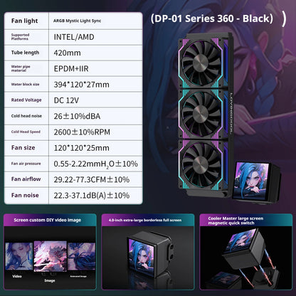 LOVINGCOOL DP series 360/240 CPU liquid cooler 4.0-inch super large frameless magnetic full screen Can DIY water cooler radiator