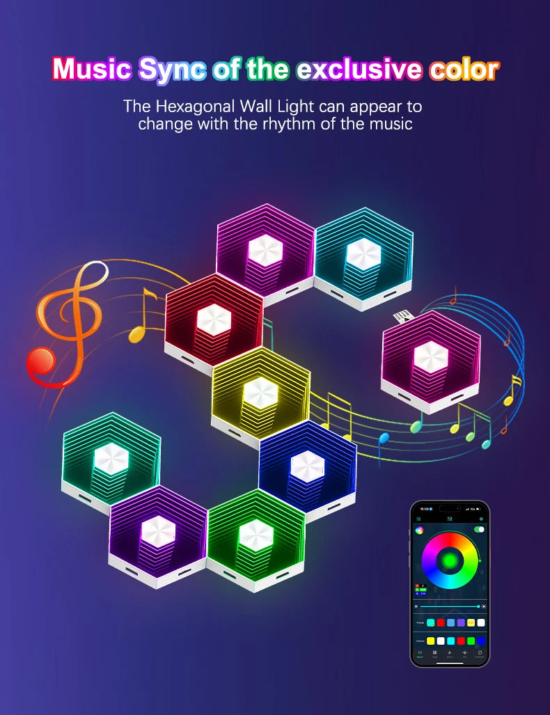 5V Led Esports Atmosphere Light Bluetooth Quantum Lamp Smart App RGB Remote Control Background Wall Bedroom DIY Decor Wall Lamp