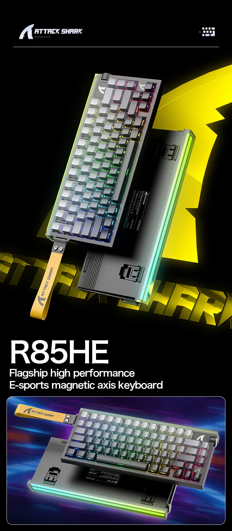ATTACK SHARK R85 HE Wired 8KHz Magnetic Keyboard,0.005mm RT Accuracy,Support RT/Snap Tap/DKS/MT/TGL,With Custom Lightbox