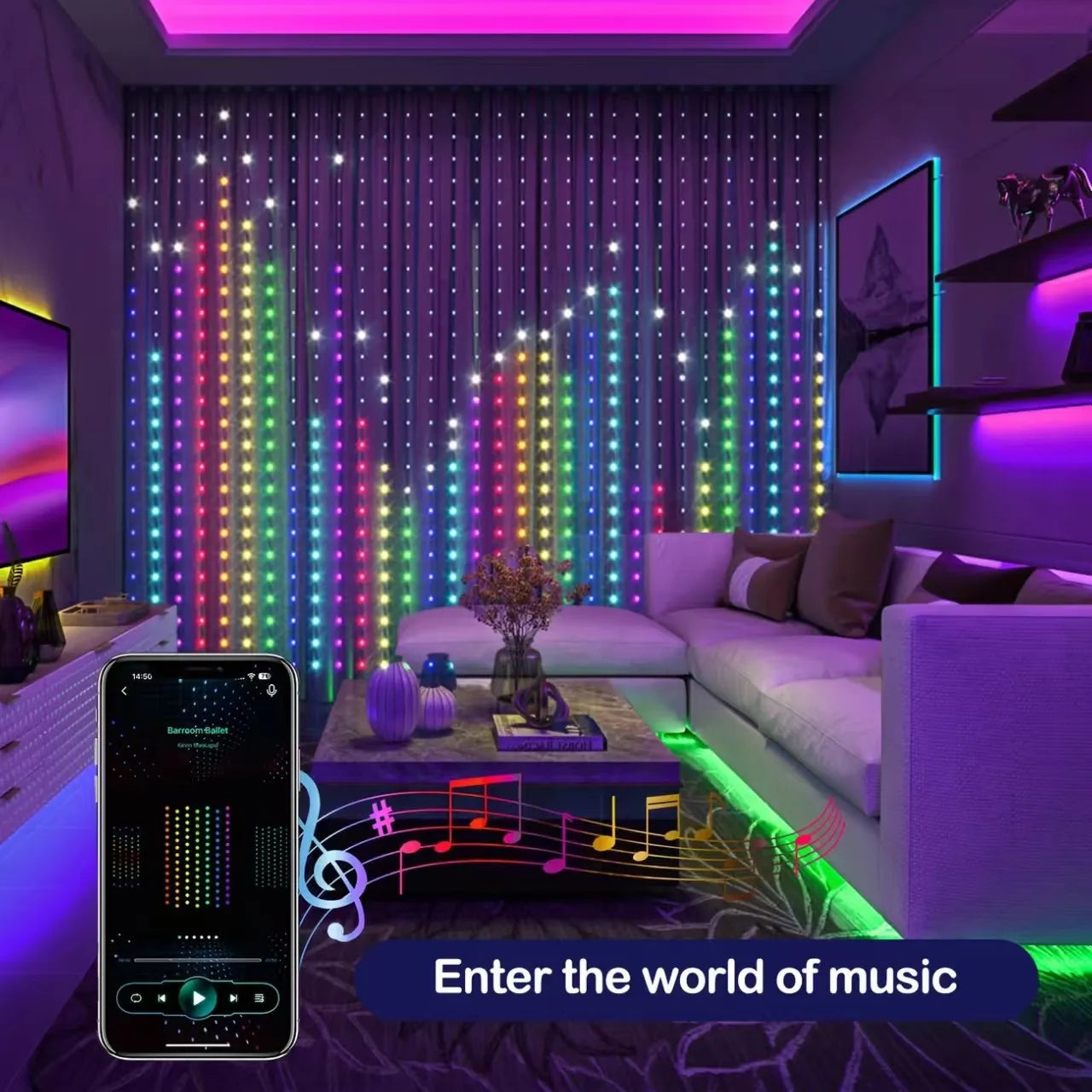 Smart RGB LED Curtain Light Music Synchronous DIY Text Animation Displays Christmas Party Decoration Interior Decor APP Control