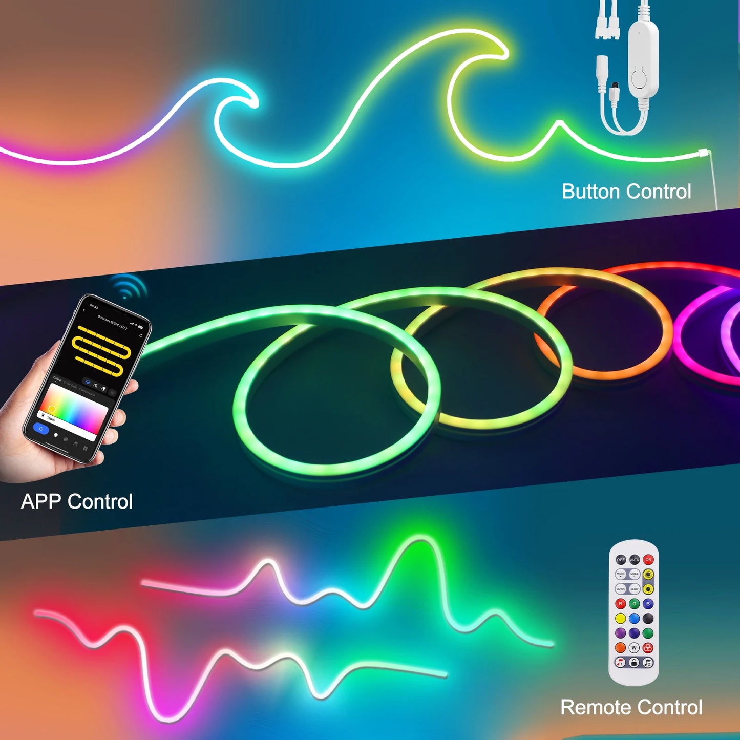 TUYA WIFI RGBIC LED Neon Strip Lights with Bluetooth App Control Waterproof Music Sync Christmas Party Home Room Decor 1M-20M