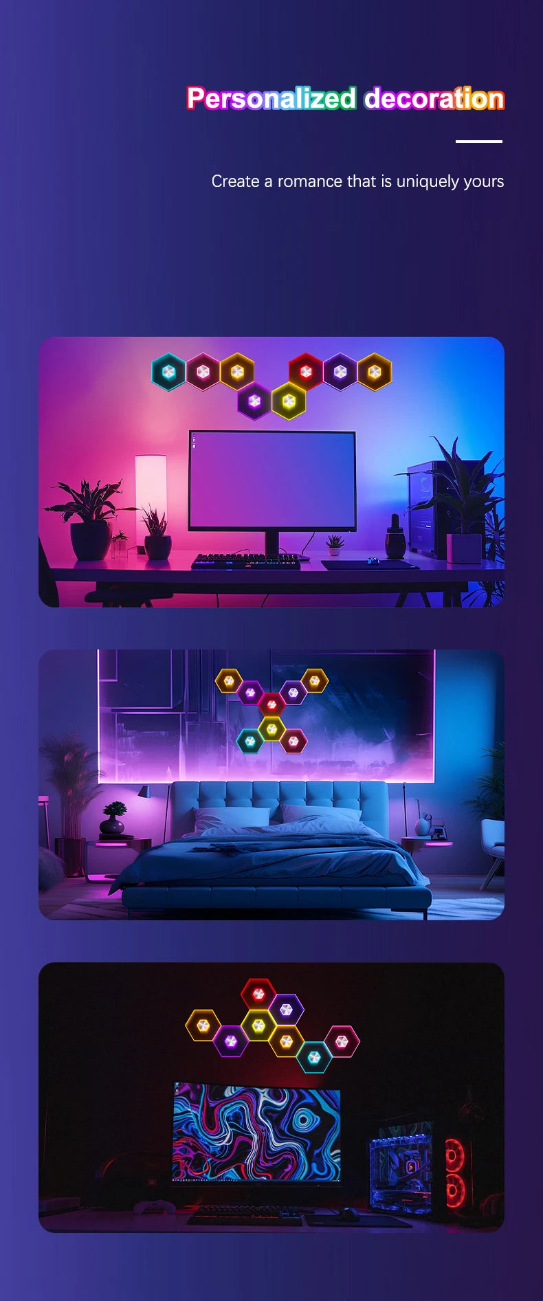5V Led Esports Atmosphere Light Bluetooth Quantum Lamp Smart App RGB Remote Control Background Wall Bedroom DIY Decor Wall Lamp