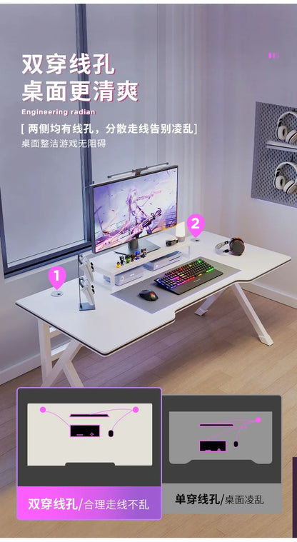 Ergonomic Large Gaming Desk, K-Shaped Gaming Table, PC Gaming Workstation Home Office Desks, Space-Saving, Easy to Assemble