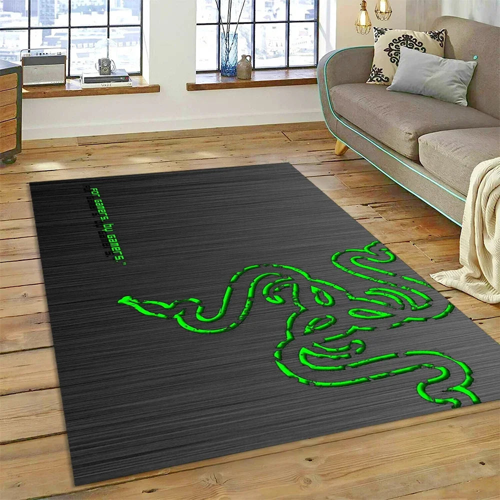 Razer Logo Game Snake Cartoon Customized Rug Carpet for Living Room Bedroom Decor,Non-slip Decoration for Sofa Doormat Gift Kid