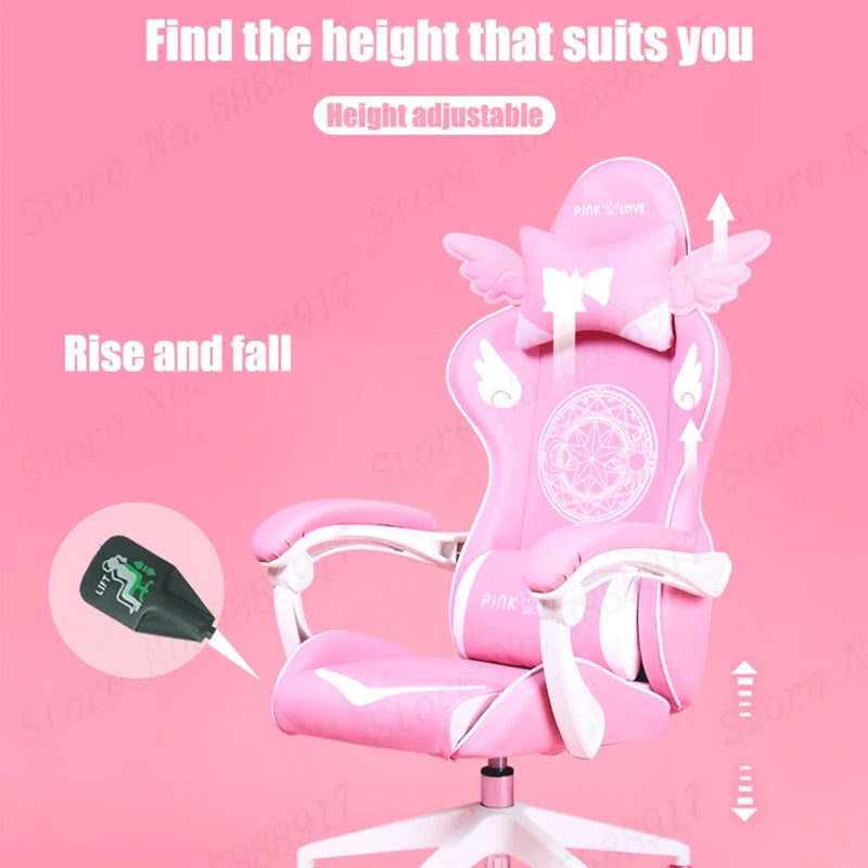 New Products WCG Gaming Chair Girls Cute Cartoon Computer Armchair Office Home Swivel Massage Chair Lifting Adjustable Chair