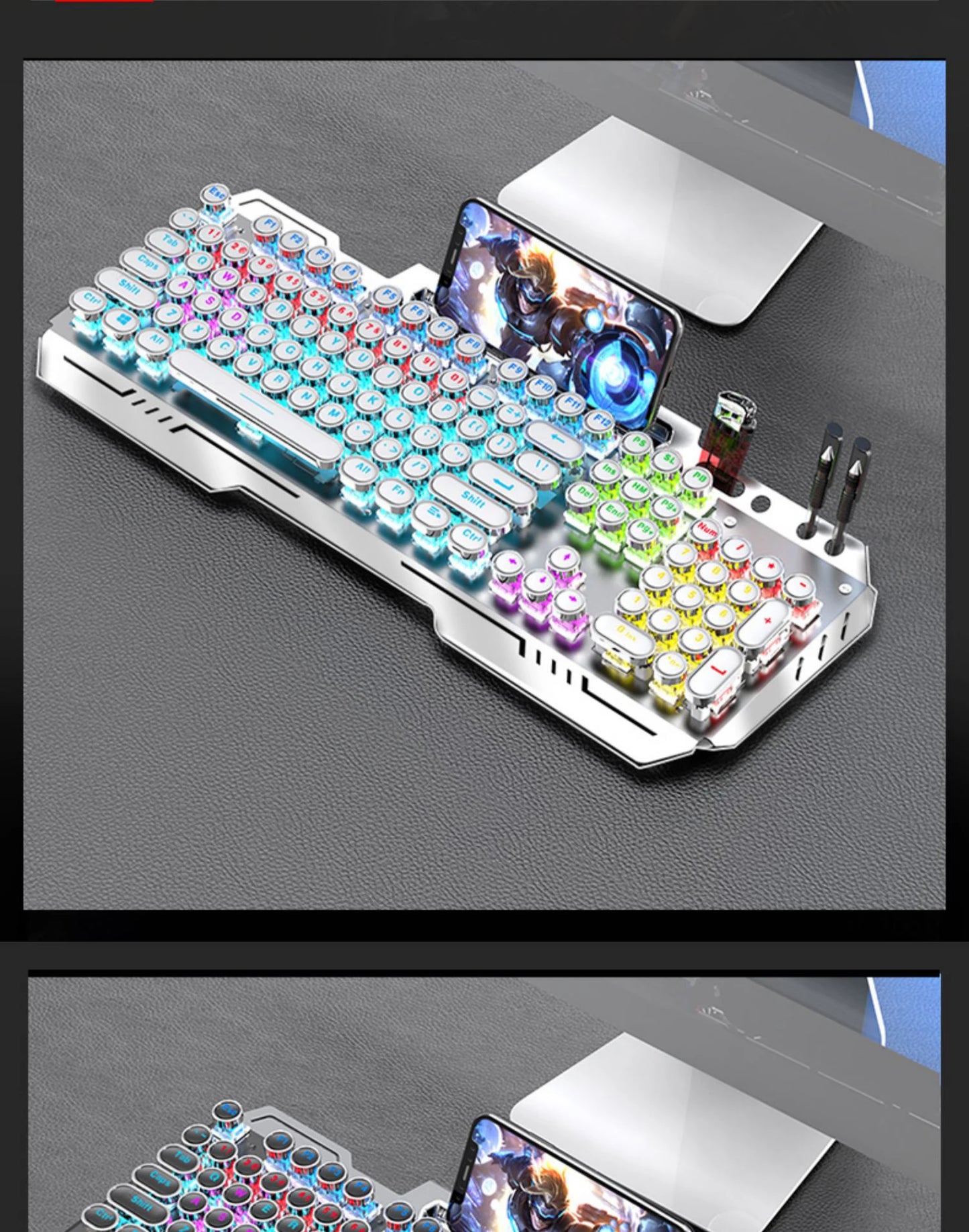 RGB Backlit Mechanical Keyboard Hotswap E-Sports Game Computer Wired 104 Key Steampunk Aluminum Alloy Gamer Home Office Keyboard