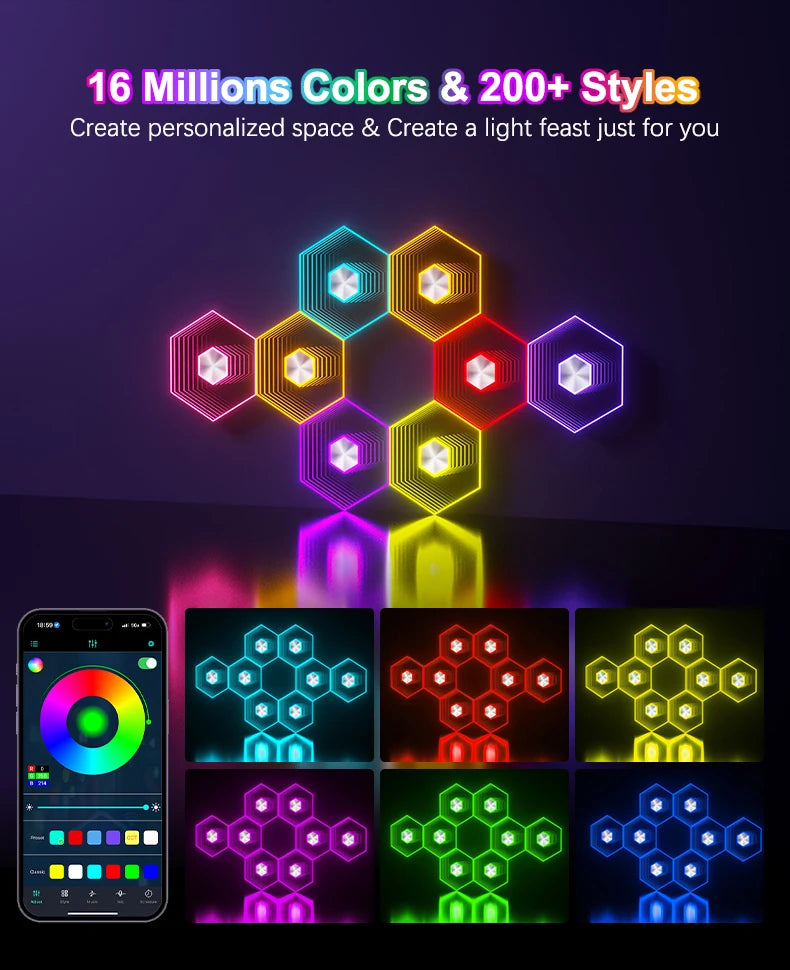 5V Led Esports Atmosphere Light Bluetooth Quantum Lamp Smart App RGB Remote Control Background Wall Bedroom DIY Decor Wall Lamp